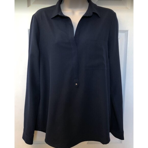 Vintage Lila Rose Women's Navy Blue Collared Long Sleeve Pulloever Blouse Medium - Picture 3 of 10